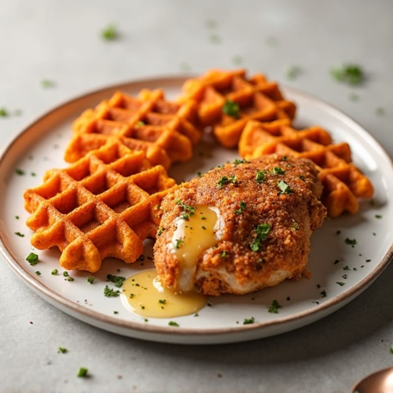 Crispy Baked Chicken with Sweet Potato Waffles
