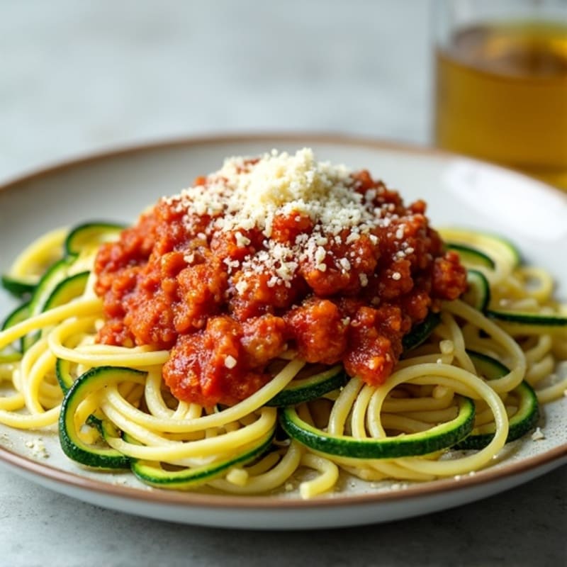 Lean Ground Turkey Zucchini Spaghetti with Hearty Marinara