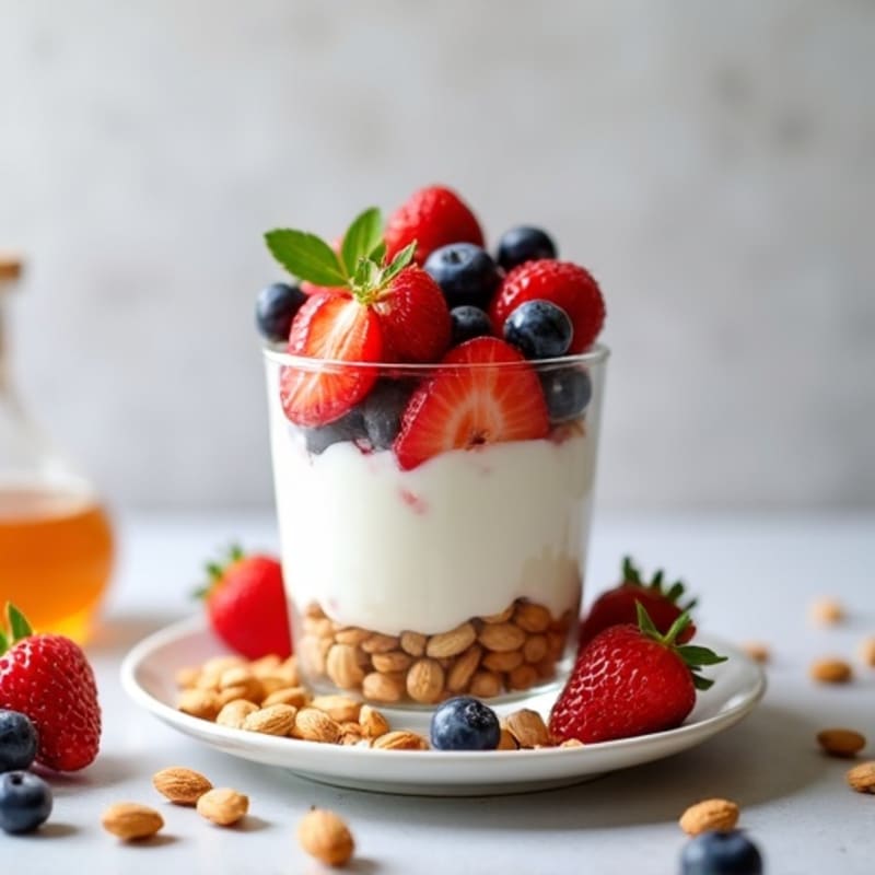 Greek Yogurt Parfait with Fresh Berries and Crunchy Almonds