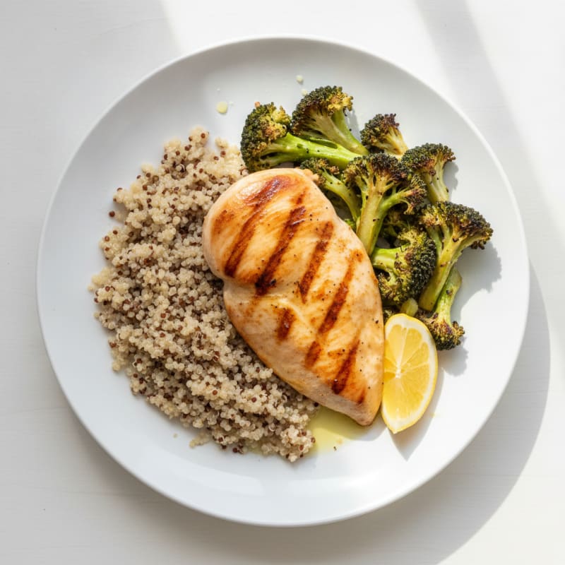 Grilled Chicken Breast with Quinoa and Roasted Broccoli