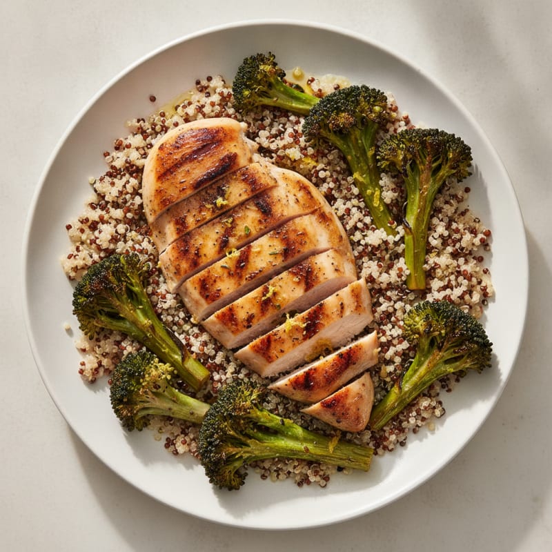 Grilled Chicken Breast with Quinoa and Roasted Broccoli