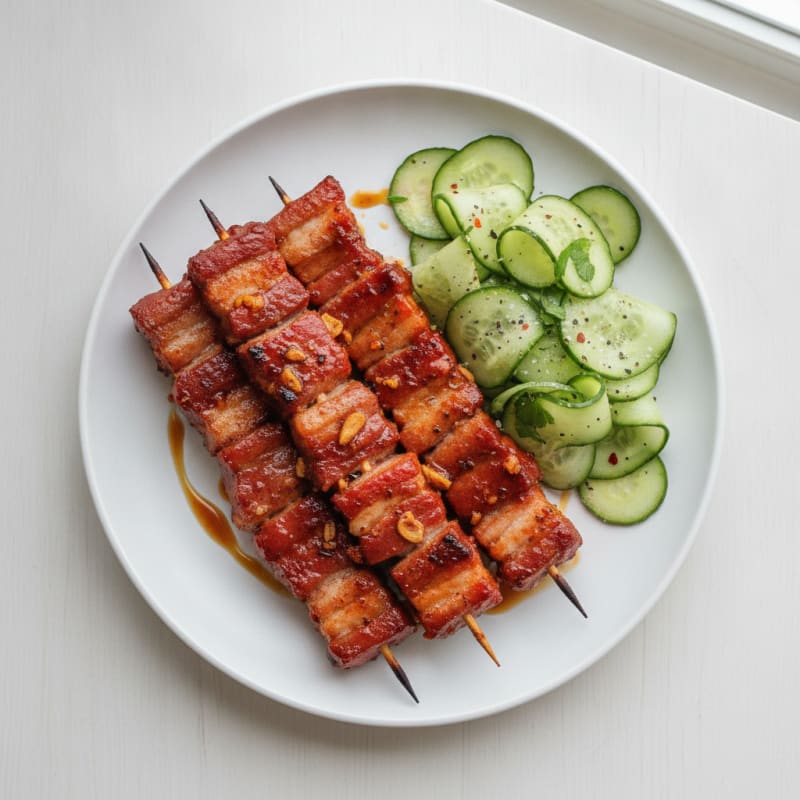 Spicy Gochujang Pork Belly Skewers
