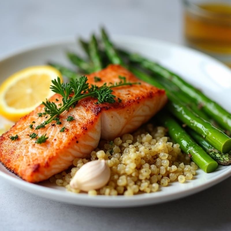Crispy Lemon Herb Salmon with Roasted Asparagus and Quinoa