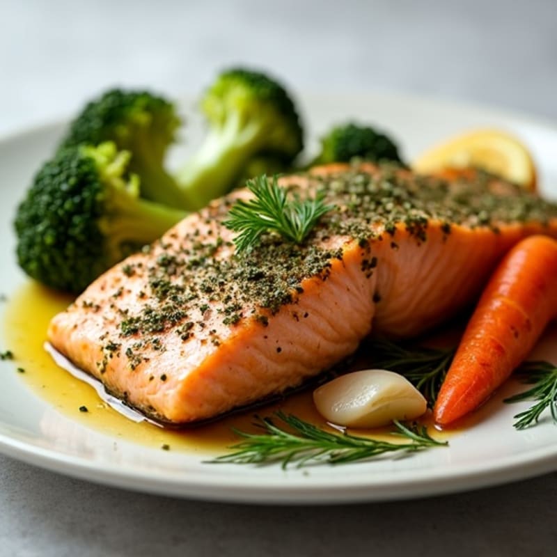 Herb-Crusted Baked Salmon with Roasted Vegetables