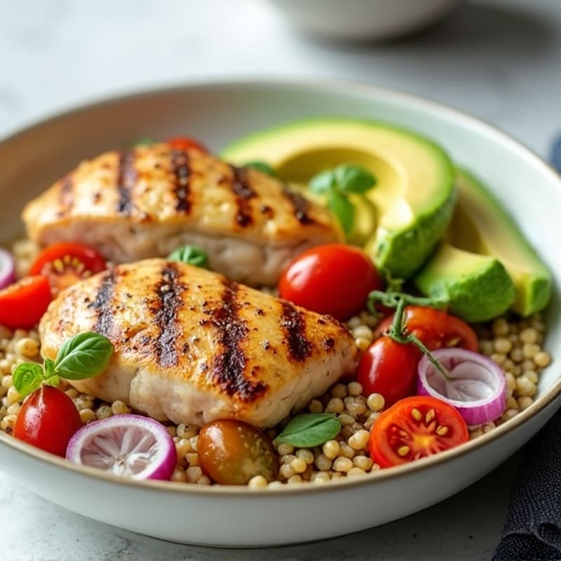 Grilled Chicken Breast with Creamy Avocado Quinoa Salad