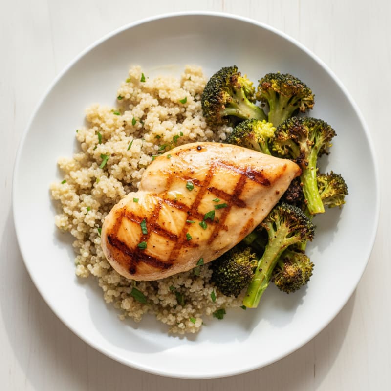 Grilled Chicken Breast with Quinoa and Roasted Broccoli