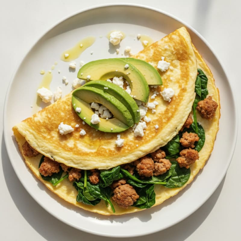 Egg White Spinach Omelette with Turkey Sausage