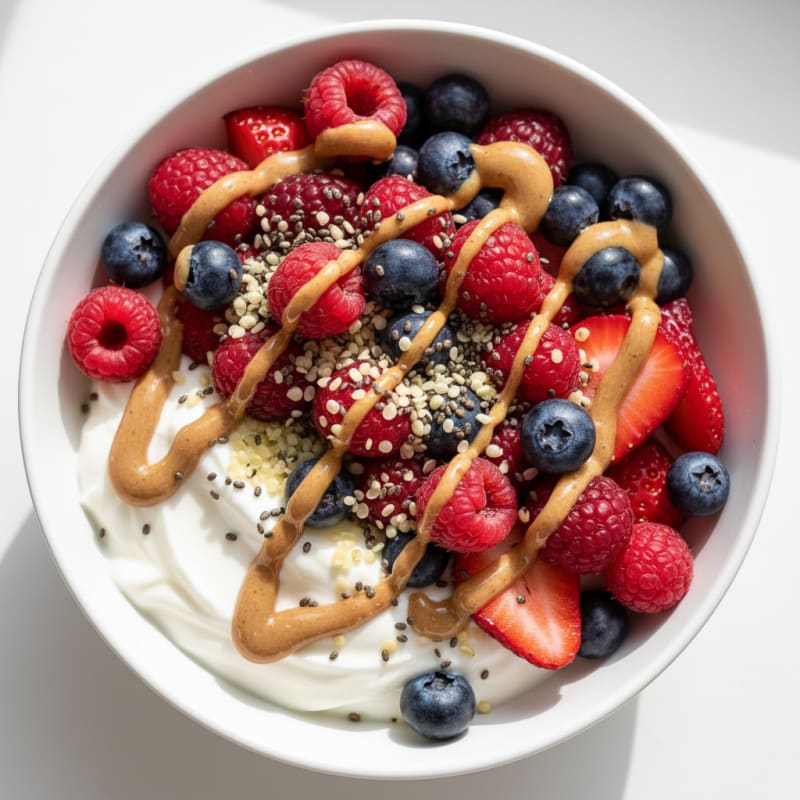 Creamy Greek Yogurt Parfait with Mixed Berries and Almond Butter