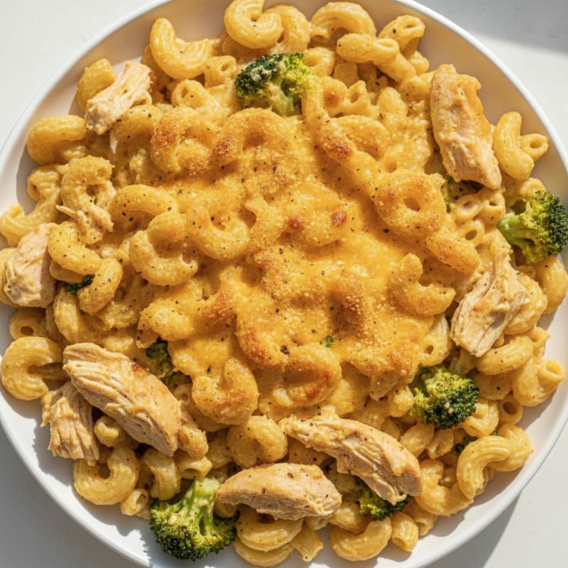 Cheesy Baked Macaroni with Chicken