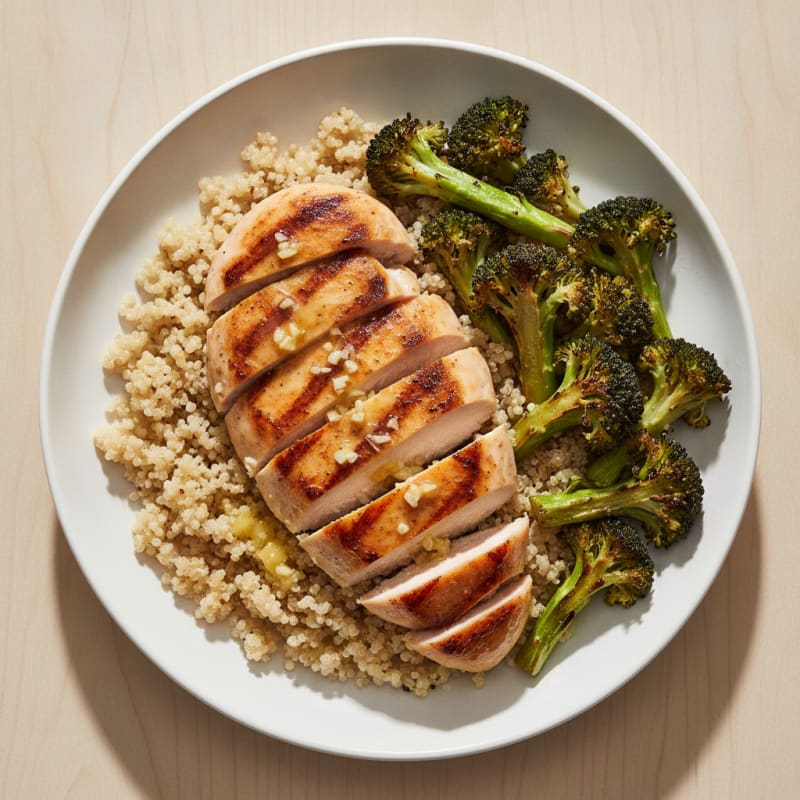 Grilled Chicken Breast with Quinoa and Roasted Broccoli