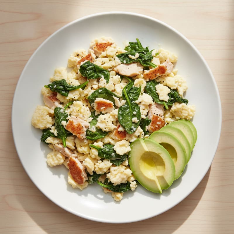 Egg White Scramble with Turkey Breast and Spinach