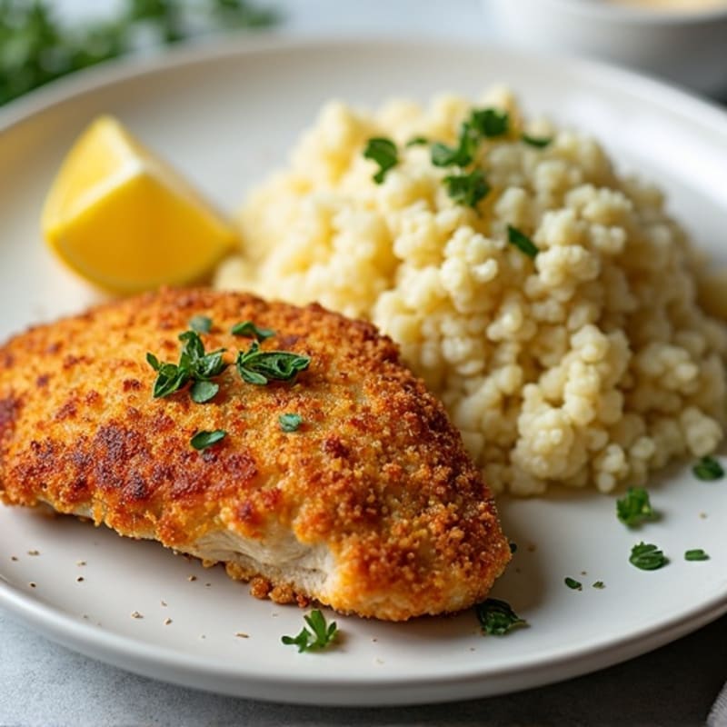 Crispy Herb-Crusted Chicken with Roasted Garlic Cauliflower Rice