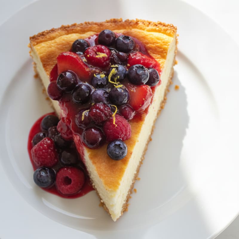 Greek Yogurt Protein Cheesecake with Mixed Berries