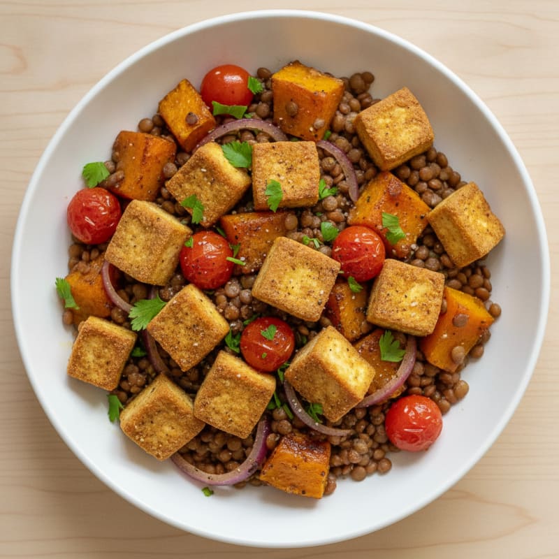 Roasted Calabash and Tofu Lentil Bowl