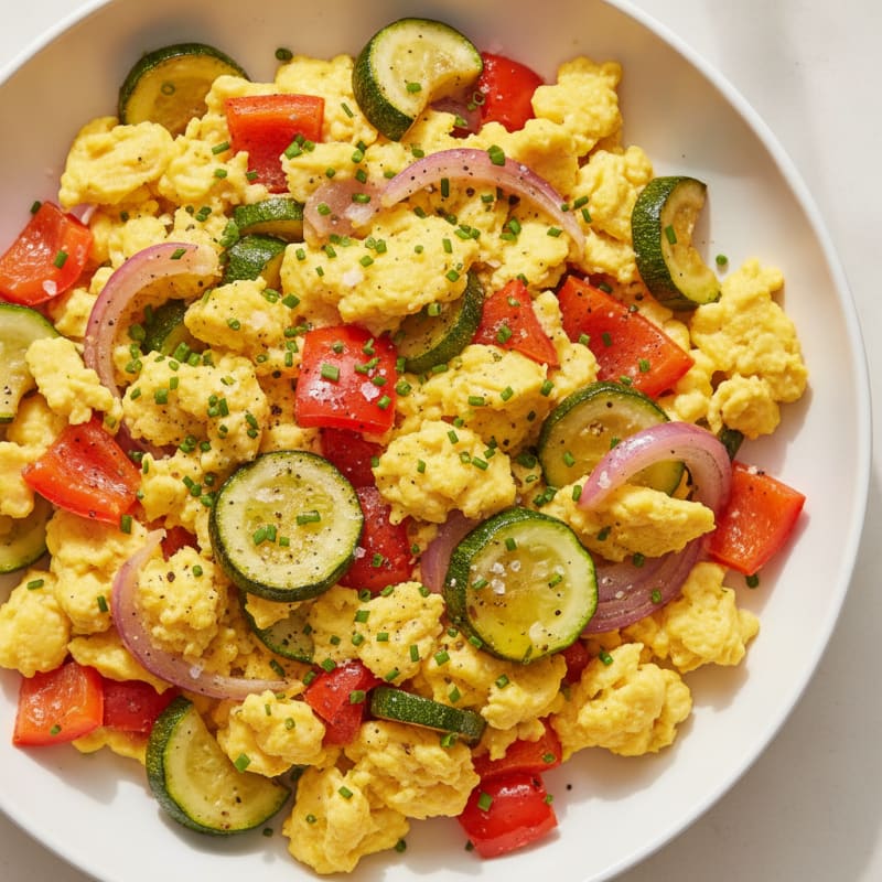 Hearty Scrambled Eggs with Roasted Vegetables