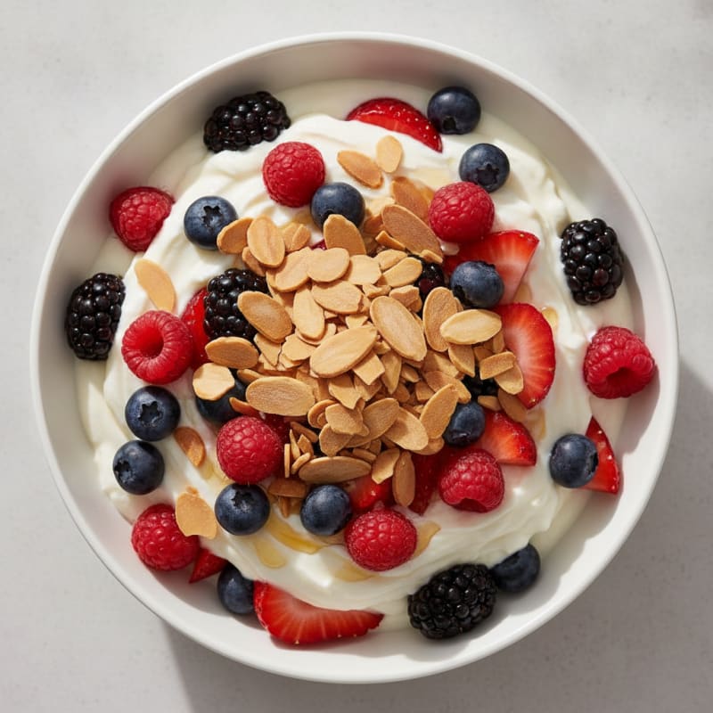 Greek Yogurt Protein Parfait with Mixed Berries and Almonds