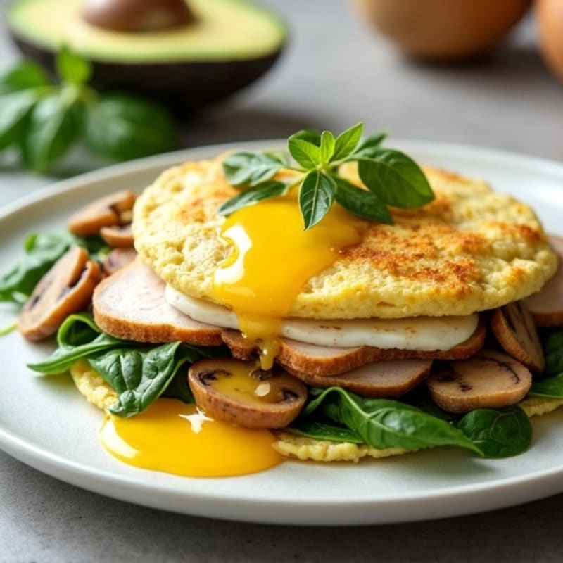 Egg White Spinach Omelet with Turkey and Sautéed Mushrooms