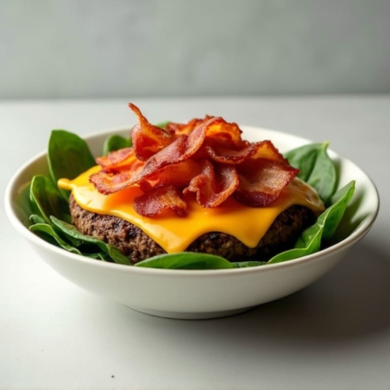 Lean Beef Burger Bowl with Crispy Bacon and Melty Cheddar