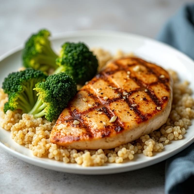 Grilled Chicken Breast with Quinoa and Roasted Broccoli