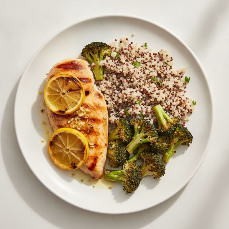 Grilled Chicken Breast with Roasted Broccoli and Quinoa