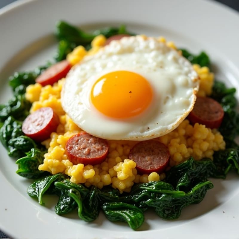 Egg White Scramble with Turkey Sausage and Sautéed Spinach