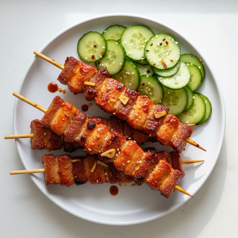 Spicy Gochujang Pork Belly Skewers