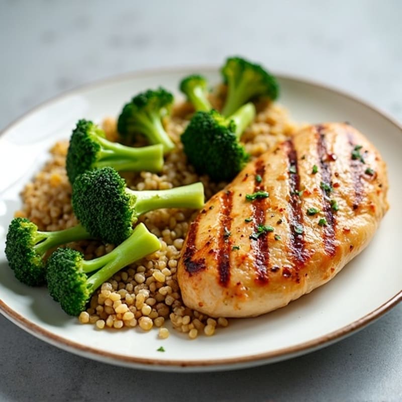 Grilled Chicken Breast with Quinoa and Roasted Broccoli