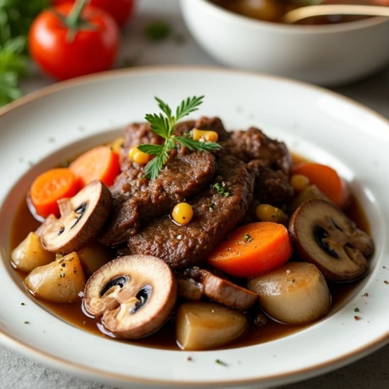 Tender Slow-Cooked Beef with Mushrooms and Root Vegetables
