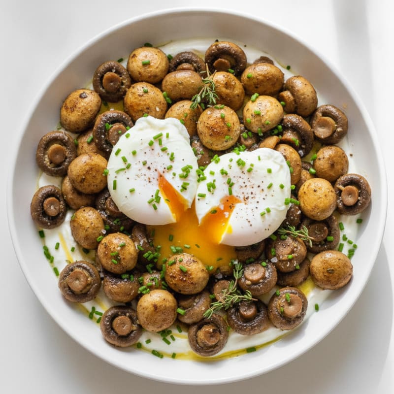 Garlic Herb Roasted Mushrooms with Poached Egg