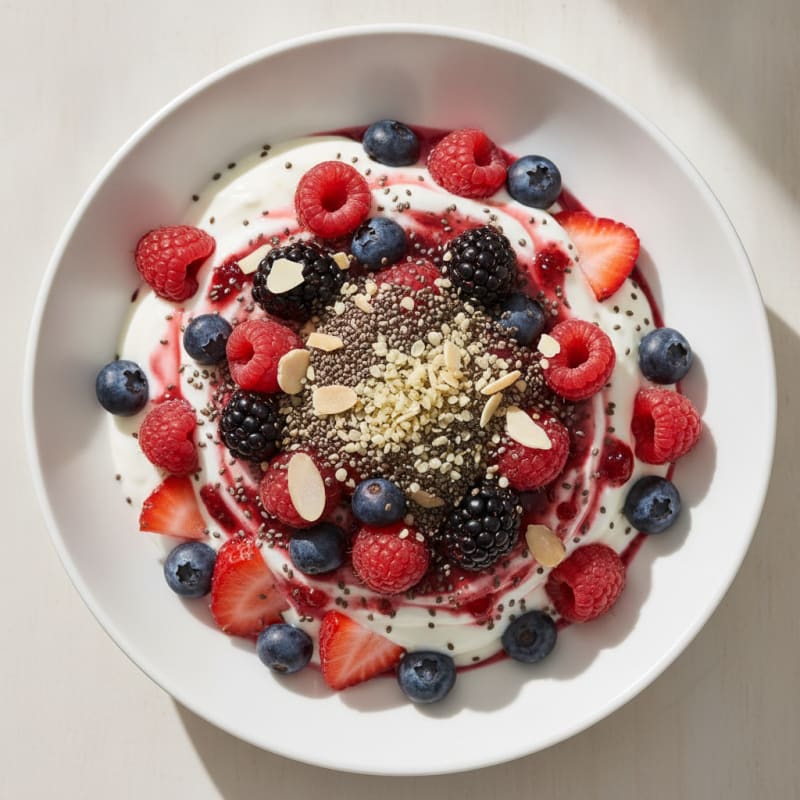 Greek Yogurt Parfait with Mixed Berries and Chia Seeds