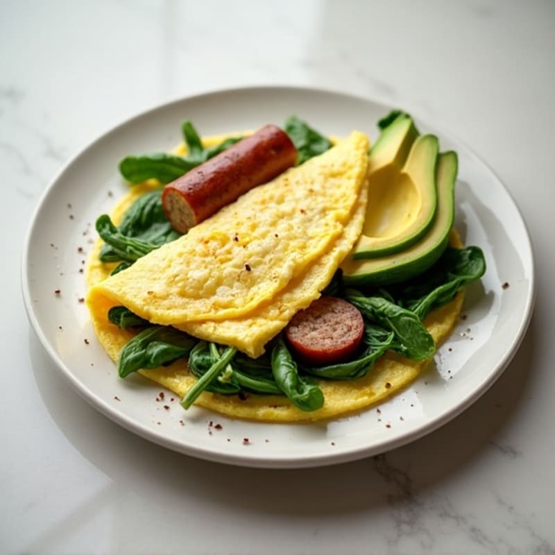 Egg White Spinach Omelette with Turkey Sausage