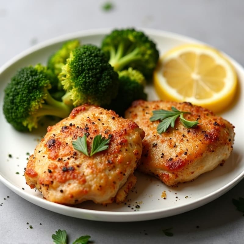 Crispy Lemon Herb Baked Chicken Thighs with Roasted Broccoli