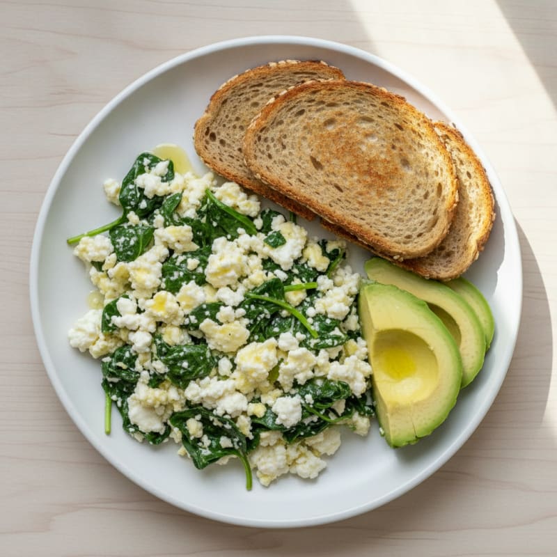 Egg White and Cottage Cheese Scramble with Sautéed Spinach