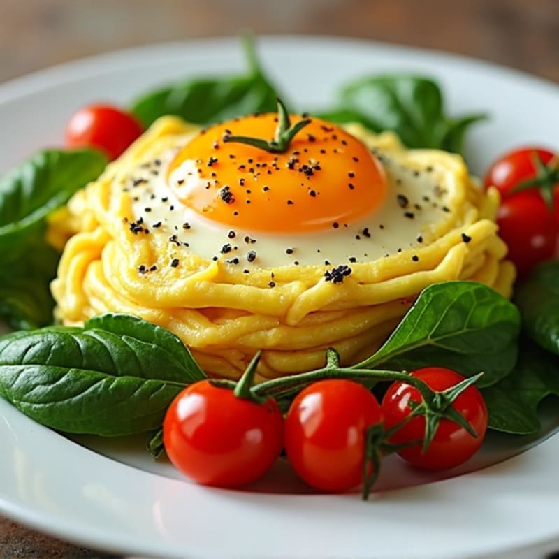 Fluffy Scrambled Eggs with Fresh Spinach and Roasted Cherry Tomatoes