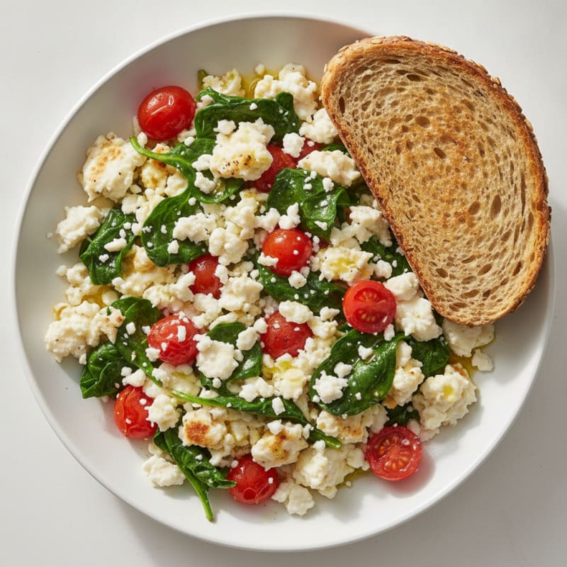 Egg White Spinach Scramble with Feta and Tomato