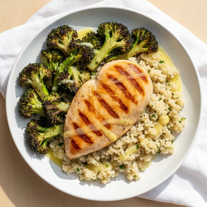 Grilled Chicken Breast with Quinoa and Roasted Broccoli