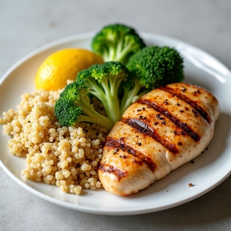 Grilled Chicken Breast with Quinoa and Steamed Broccoli