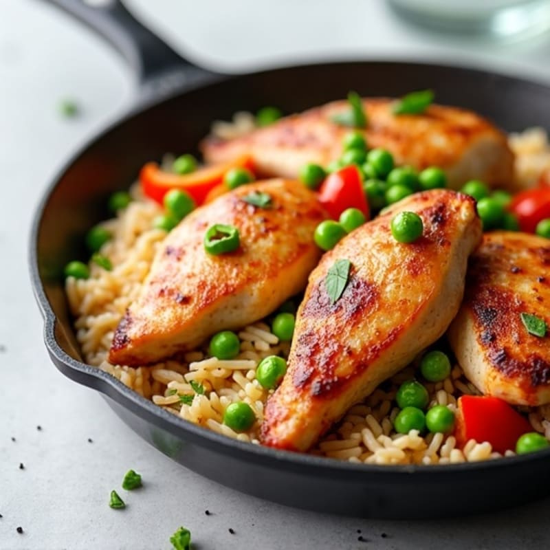 Savory Skillet Chicken and Rice with Bell Peppers and Peas