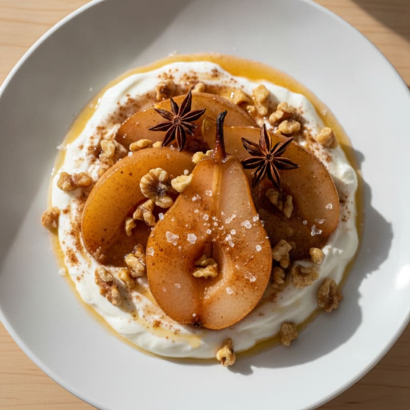 Poached Pear Greek Yogurt Delight