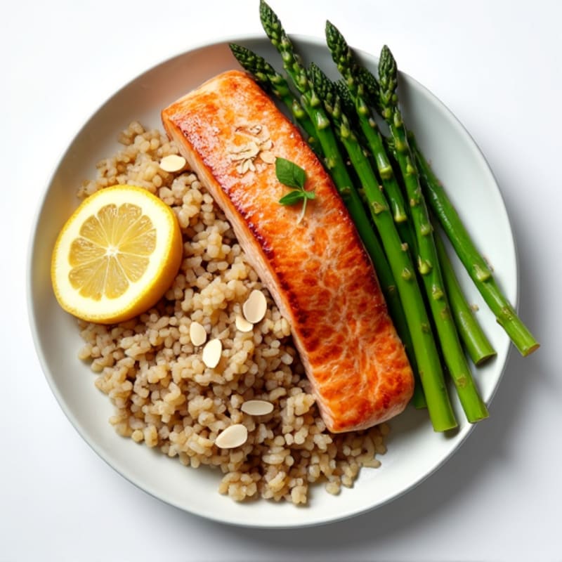 Seared Salmon with Steamed Asparagus and Brown Rice