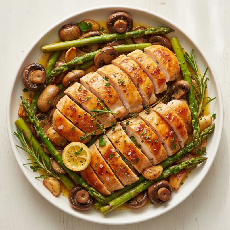Garlic Butter Roasted Mushrooms and Chicken with Herbs