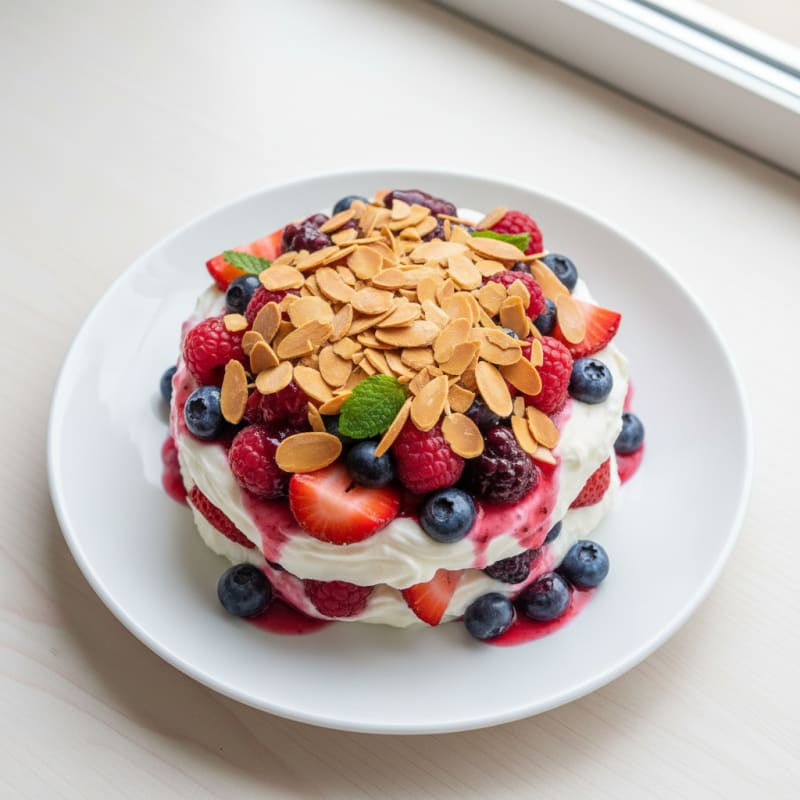 Greek Yogurt Protein Parfait with Mixed Berries and Almonds