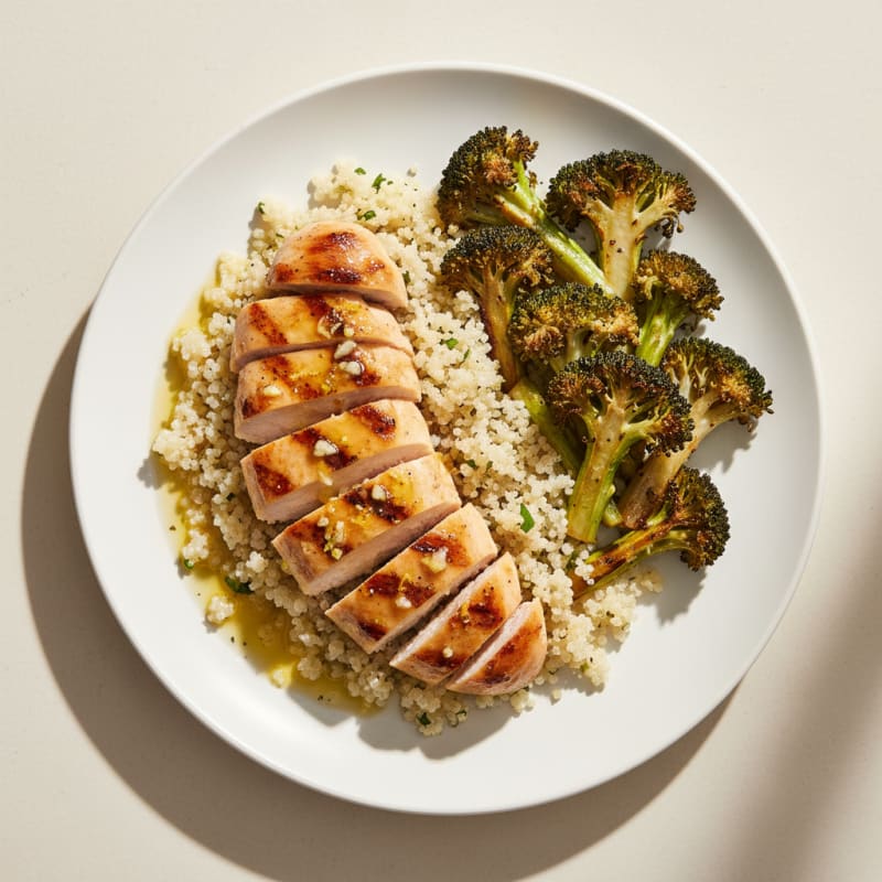 Grilled Lemon Garlic Chicken Breast with Quinoa and Roasted Broccoli