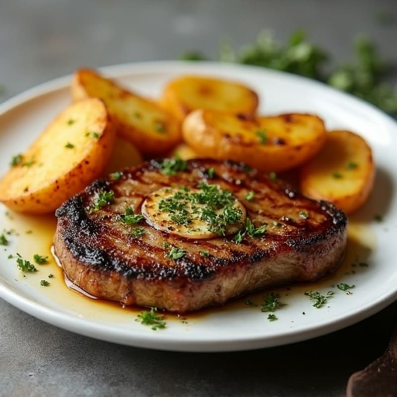 Garlic Butter Pan-Seared Steak with Crispy Roasted Potatoes