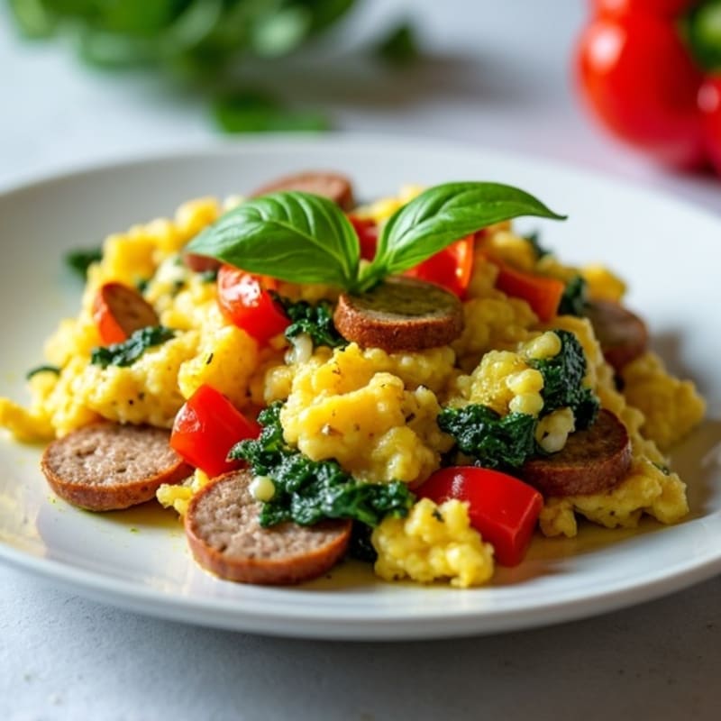 Egg White and Spinach Scramble with Turkey Sausage