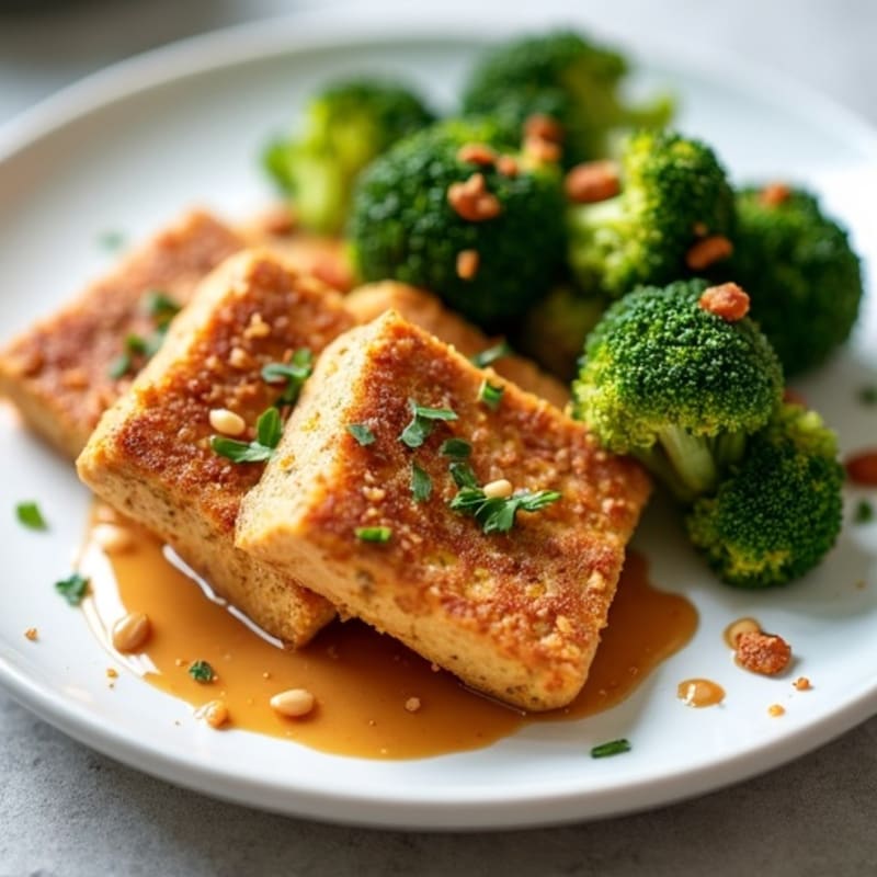 Crispy Baked Tofu with Roasted Broccoli and Peanut Sauce