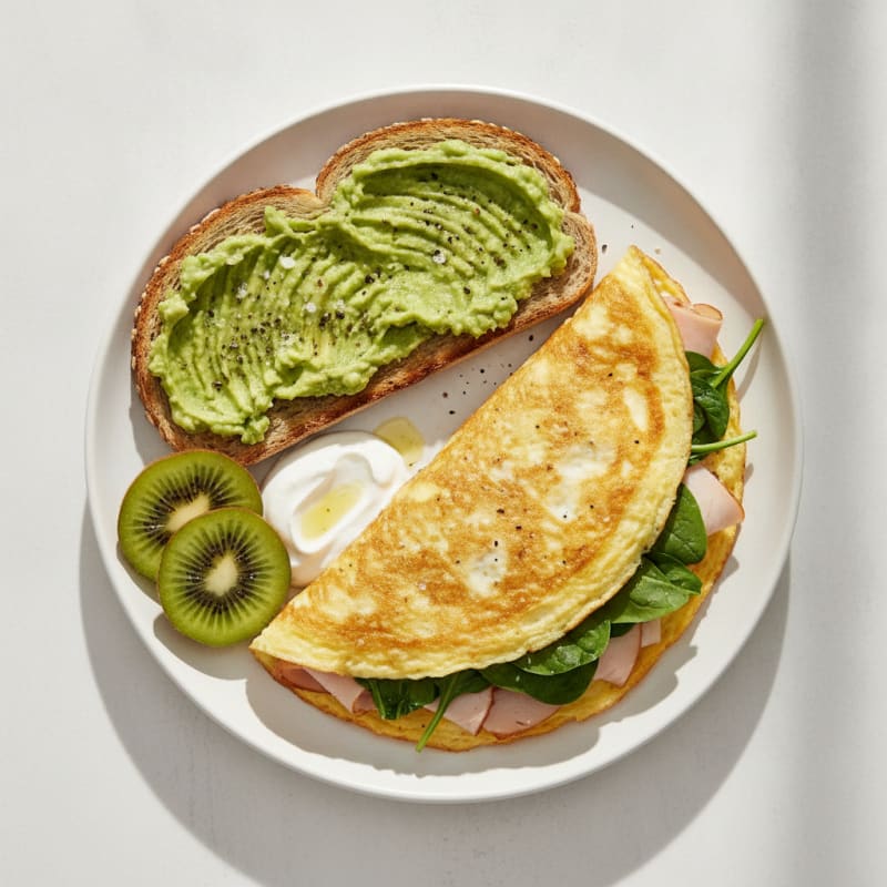 Omelette with Avocado Toast and Kiwi