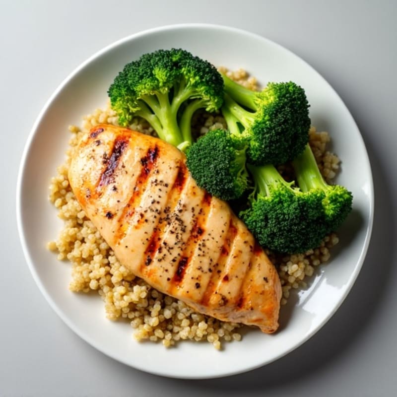 Grilled Chicken Breast with Quinoa and Steamed Broccoli