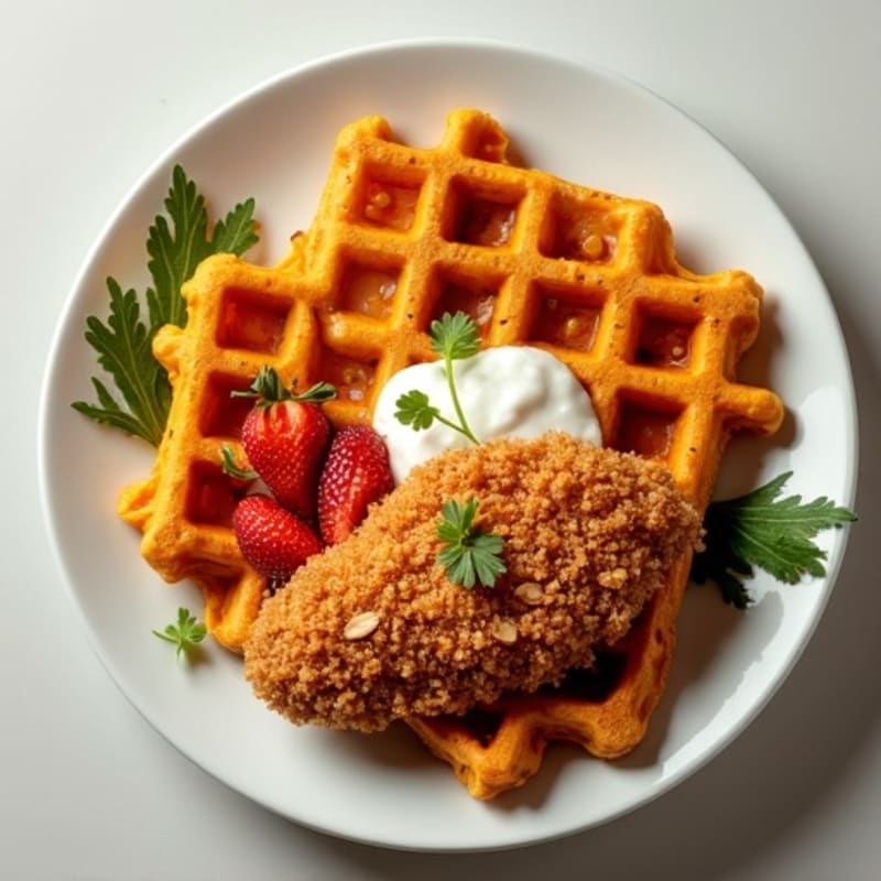 Crispy Almond-Crusted Chicken with Golden Sweet Potato Waffles