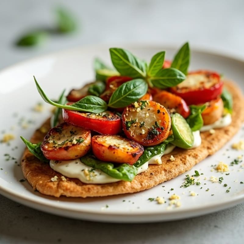Herb-Roasted Vegetable Flatbread with Garlic Cashew Cream